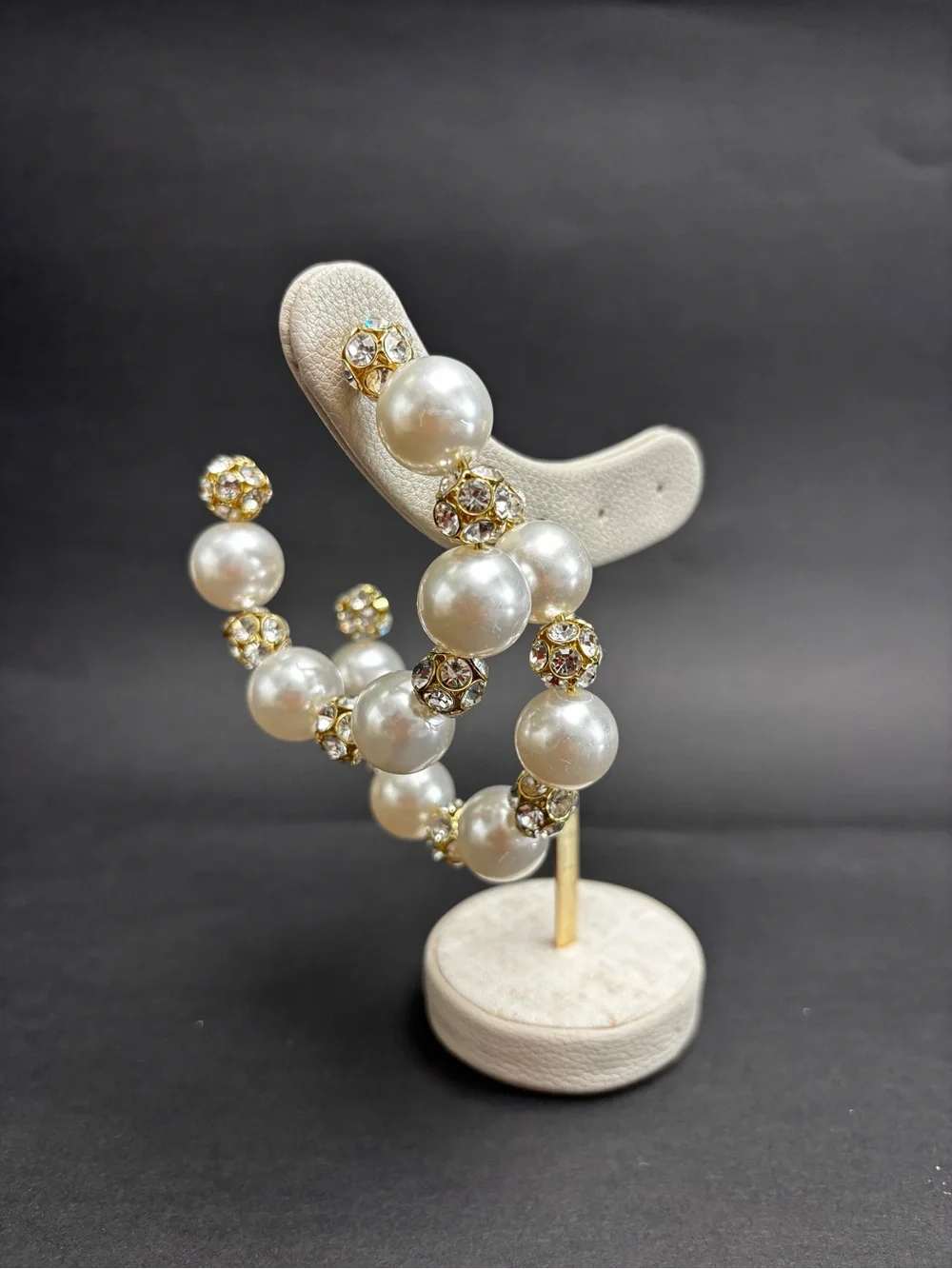 Lele Sadoughi Pearl and Gold Crystal Hoop Earrings - Ivory and Gold